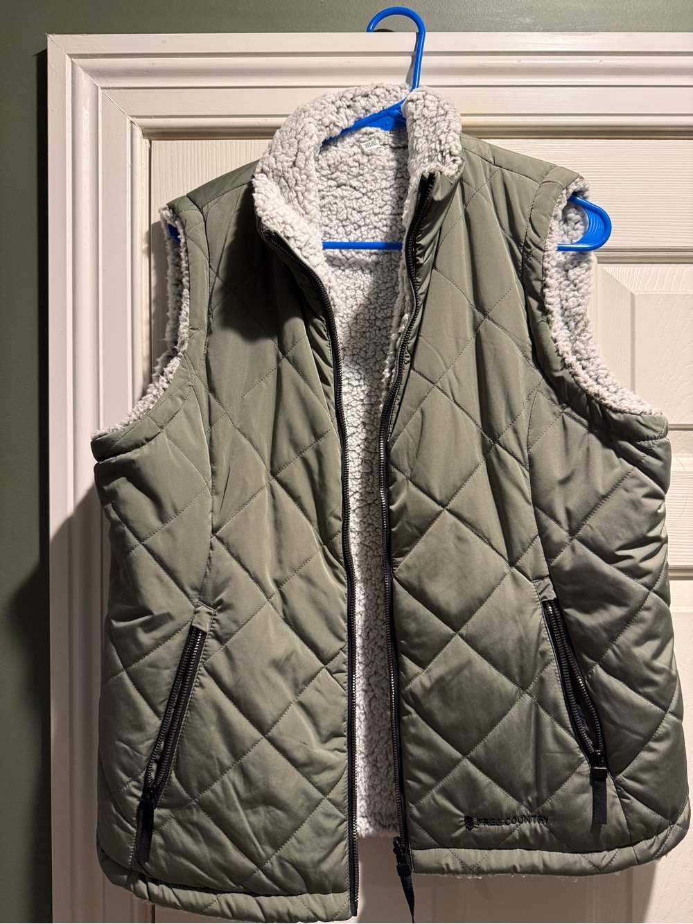 Free Country Quilted Sherpa-Lined Vest in Olive Green
